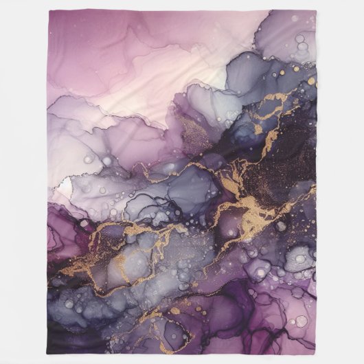 Moderne Abstracte Paarse en gouden inkt Abstracte  Fleece Deken (Voorkant)
