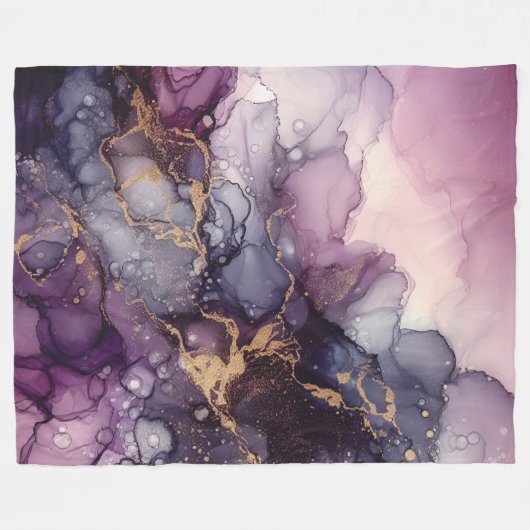 Moderne Abstracte Paarse en gouden inkt Abstracte  Fleece Deken (Voorkant (Horizontaal))