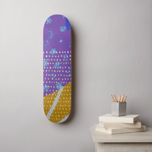 Moderne Abstracte Paarse Geel en Stippen Persoonlijk Skateboard (Muurkunst)