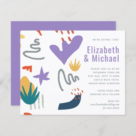 Moderne Abstracte Paarse Groene Oranje Trouw Uitno (Voorkant / Achterkant)