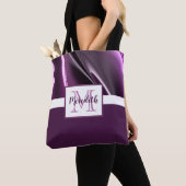 Moderne Abstracte Paarse naam Monogram Tote Bag (Dichtbij)