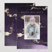 Moderne Abstracte Paarse Waterverf goudolievlokken Feestdagenkaart (Voorkant / Achterkant)