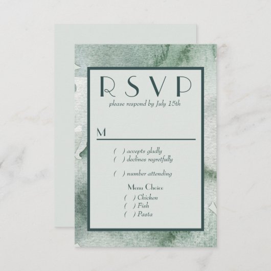 Moderne Abstracte pagina Groene Waterverf RSVP met (Voorkant / Achterkant)