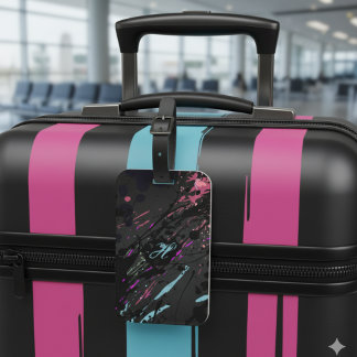 Moderne Abstracte Paint Splatter Monogram Naam Bagagelabel