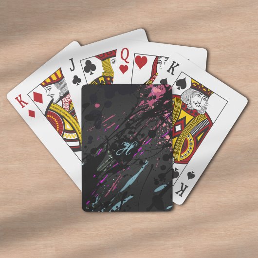 Moderne Abstracte Paint Splatter Monogram Naam Pokerkaarten
