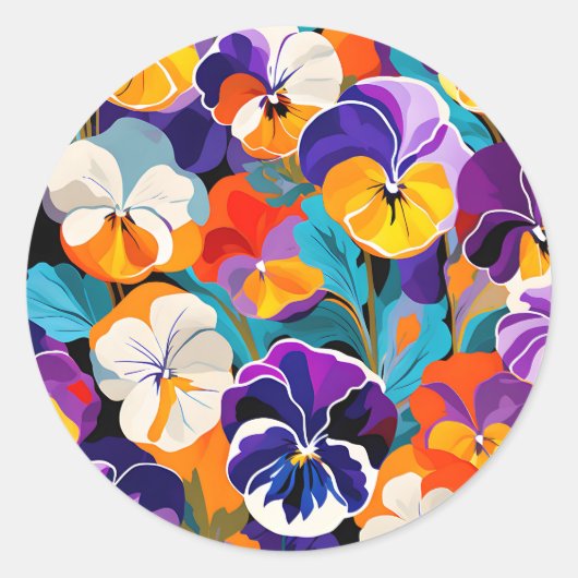 Moderne Abstracte Pansies Bloemen Ronde Sticker (Voorkant)