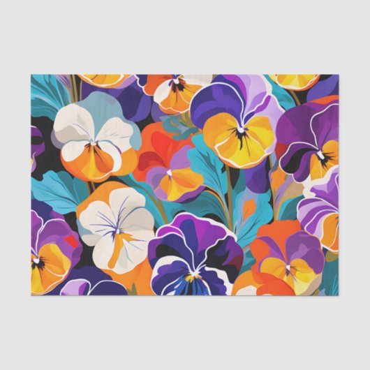 Moderne Abstracte Pansies Bloemen Tissuepapier (Voorkant)