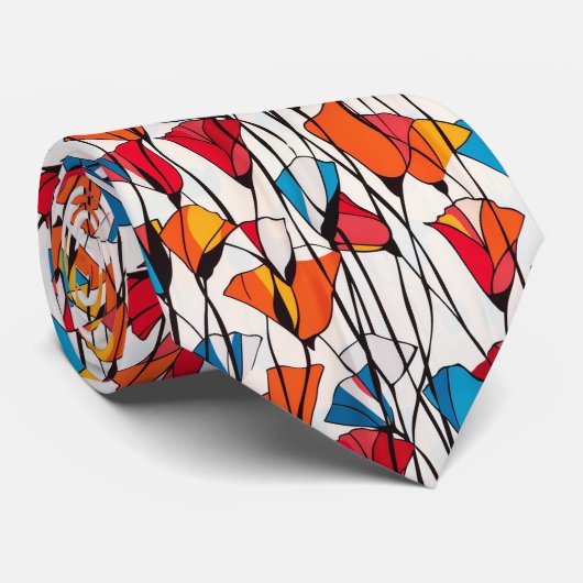 Moderne Abstracte papaver en tulp bloemenpatroon Stropdas (Opgerold)