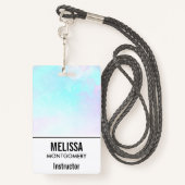 Moderne Abstracte pasteelblauw en Paarse Waterverf Badge (Achterkant met draagriem)