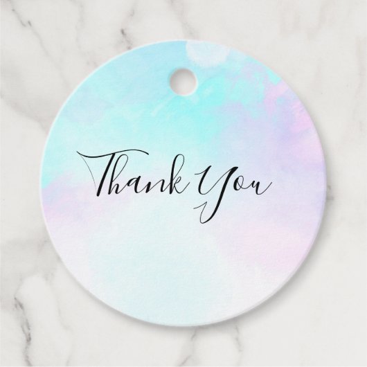 Moderne Abstracte pasteelblauw en Paarse Waterverf Bedankjes Labels (Voorkant)