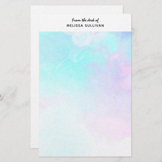 Moderne Abstracte pasteelblauw en Paarse Waterverf Briefpapier (Voorkant / Achterkant)