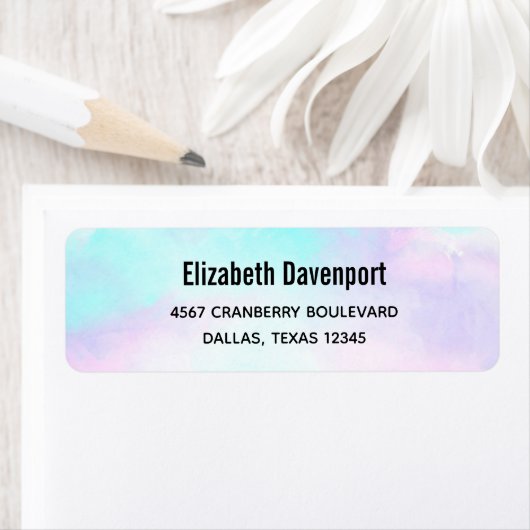 Moderne Abstracte pasteelblauw en Paarse Waterverf Etiket (Insitu)