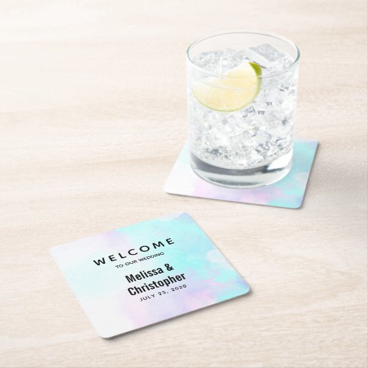 Moderne Abstracte pasteelblauw en Paarse Waterverf Kartonnen Onderzetters (Insitu)