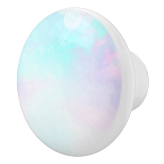 Moderne Abstracte pasteelblauw en Paarse Waterverf Keramische Knop (Rechts)