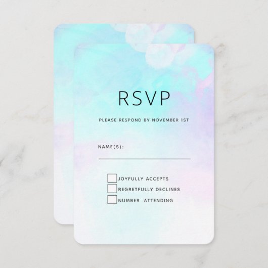 Moderne Abstracte pasteelblauw en Paarse Waterverf RSVP Kaartje (Voorkant / Achterkant)