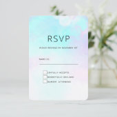 Moderne Abstracte pasteelblauw en Paarse Waterverf RSVP Kaartje (Staand voorkant)
