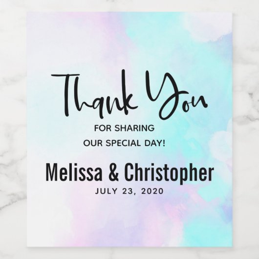 Moderne Abstracte pasteelblauw en Paarse Waterverf Wijn Etiket (Enkel label)