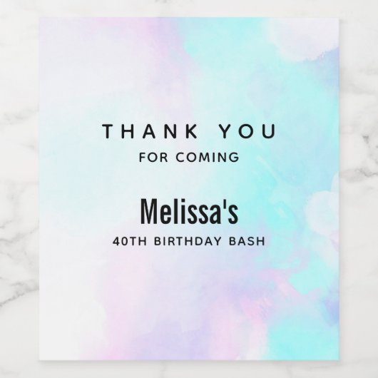 Moderne Abstracte pasteelblauw en Paarse Waterverf Wijn Etiket (Enkel label)