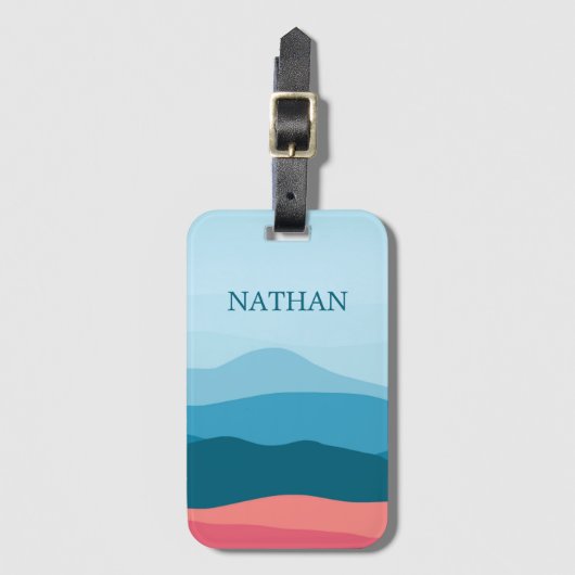 Moderne Abstracte pasteelblauwe roze bergen Bagagelabel (Voorkant (verticaal))