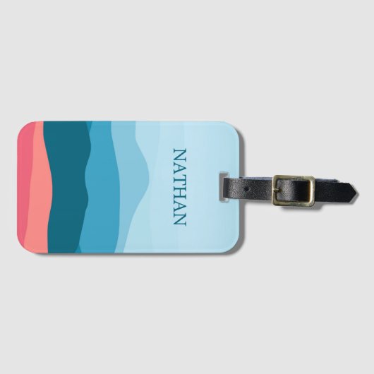 Moderne Abstracte pasteelblauwe roze bergen Bagagelabel (Voorkant (horizontaal))