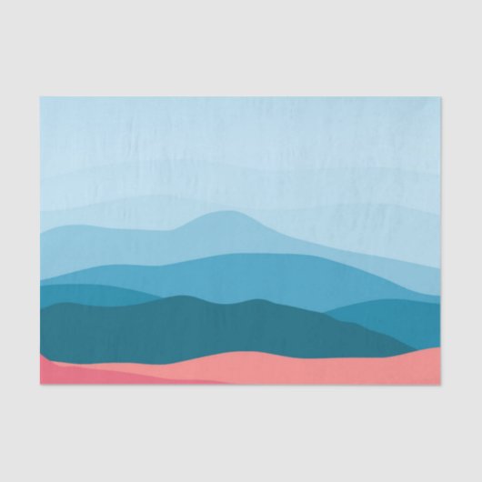 Moderne Abstracte pasteelblauwe roze bergen Tissuepapier (Voorkant)