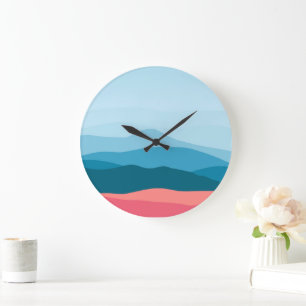 Moderne Abstracte Pastel Blauwe Roze Bergen Grote Klok