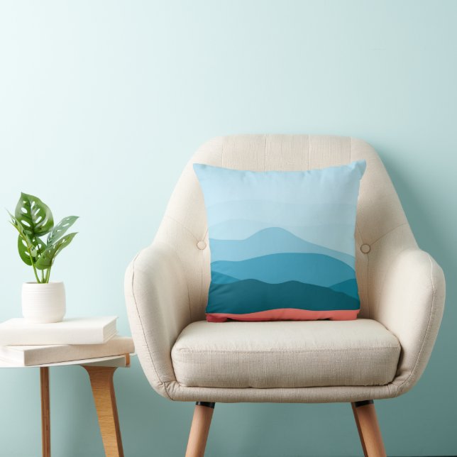 Moderne Abstracte Pastel Blauwe Roze Bergen Kussen (Stoel)