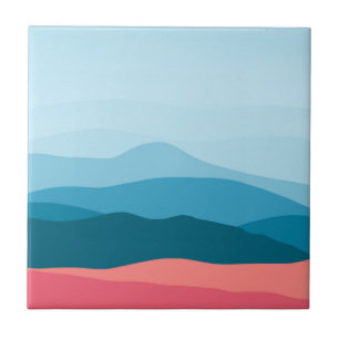 Moderne Abstracte Pastel Blauwe Roze Bergen Tegeltje