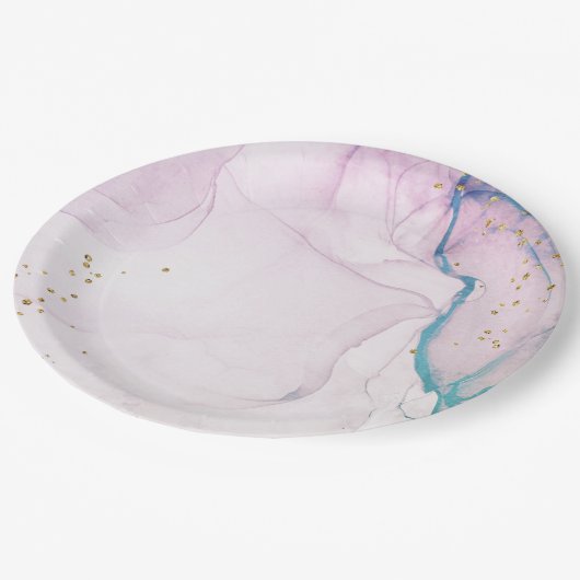 Moderne Abstracte Pastel Paarse Blauwe Blauwgroen Papieren Bordje (Gekanteld)