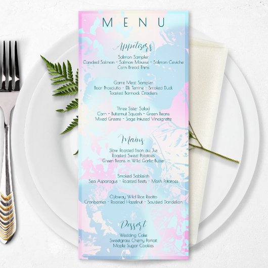 Moderne Abstracte Pastelkleurige Bruiloft Menu