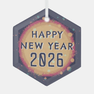 Moderne Abstracte Planeet Gelukkig Nieuwjaar 2026 Glas Ornament