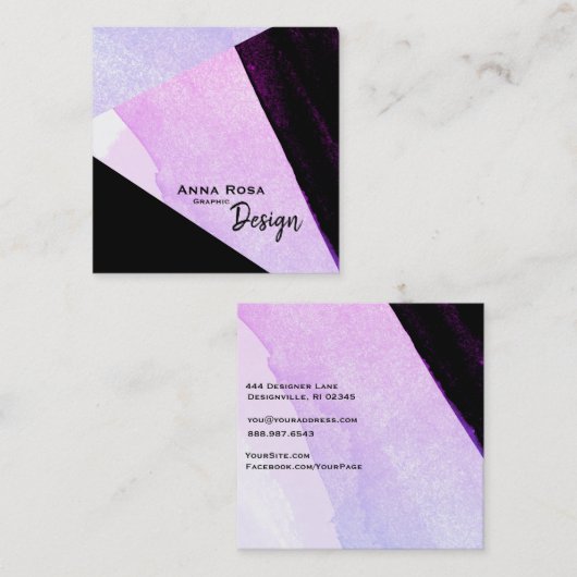 *~* Moderne, Abstracte, platte, zwarte blauwroze Vierkante Visitekaartje (Voorkant / Achterkant)