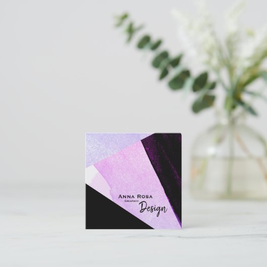 *~* Moderne, Abstracte, platte, zwarte blauwroze Vierkante Visitekaartje (Staand voorkant)