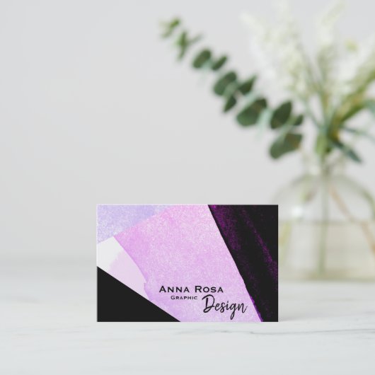 *~* Moderne, Abstracte, platte, zwarte blauwroze Visitekaartje (Staand voorkant)