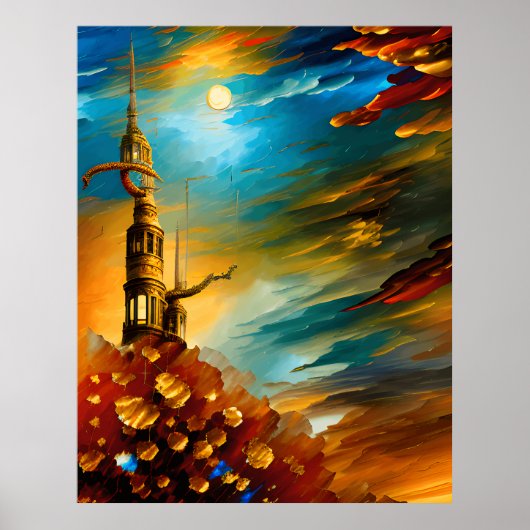 Moderne Abstracte, prachtige, blauwgroen gouden Po Poster (Voorkant)