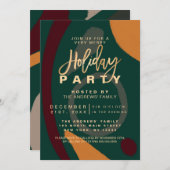 Moderne Abstracte Red Green Gold Holiday Party Kaart (Voorkant / Achterkant)