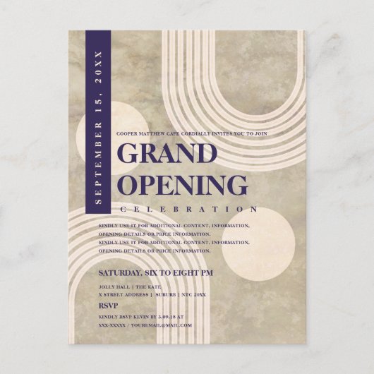 Moderne Abstracte Regenboog Marineblauw Grand Open Uitnodiging Briefkaart (Voorkant)