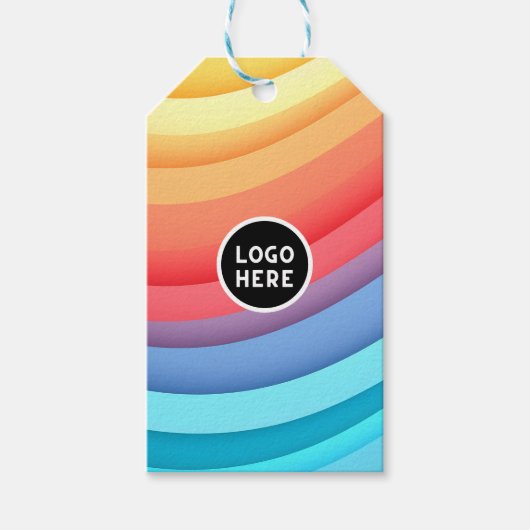Moderne Abstracte regenbooggolven met je Logo Cadeaulabel (Voorkant)
