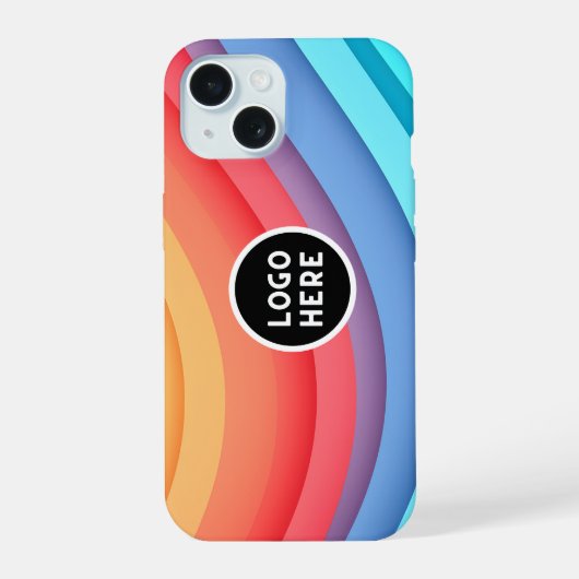 Moderne Abstracte regenbooggolven met je Logo iPhone 15 Case (Achterkant)