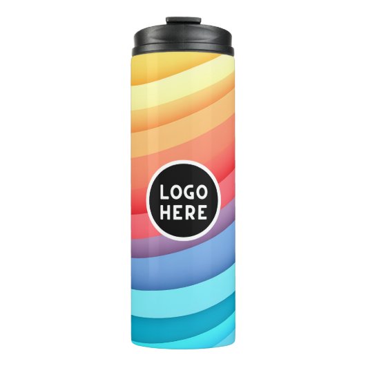 Moderne Abstracte regenbooggolven met je Logo Thermosbeker (Voorkant)
