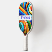 Moderne Abstracte regenboogkleurstalen monogram Pickleball Paddle (Links)
