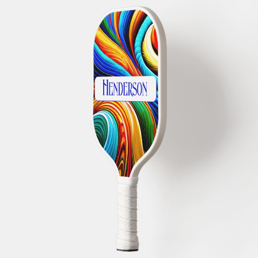 Moderne Abstracte regenboogkleurstalen monogram Pickleball Paddle (Links)