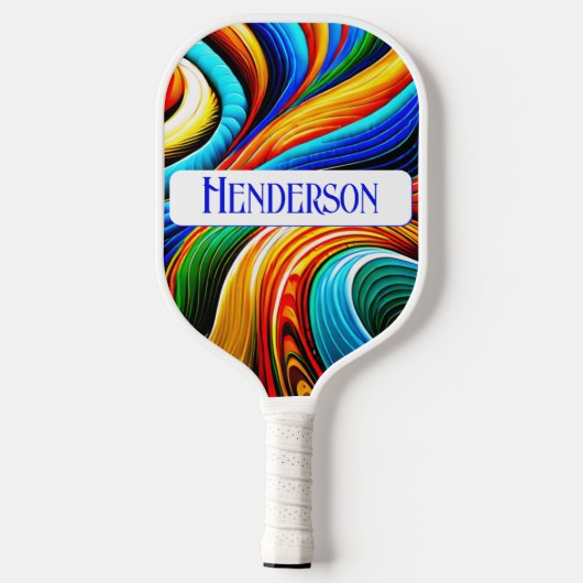 Moderne Abstracte regenboogkleurstalen monogram Pickleball Paddle (Achterkant)