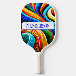 Moderne Abstracte regenboogkleurstalen monogram Pickleball Paddle