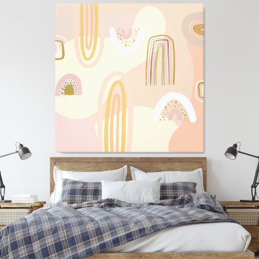 Moderne Abstracte regenboogschaafpatronen beige Pi Canvas Afdruk (Insitu (Slaapkamer))