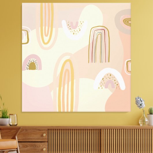 Moderne Abstracte regenboogschaafpatronen beige Pi Canvas Afdruk (Insitu (Woonkamer))