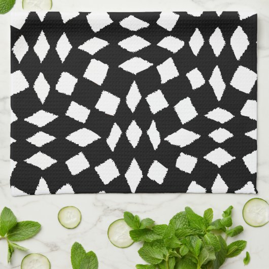 Moderne Abstracte Retro Black White Checker Patter Theedoek (Gevouwen)