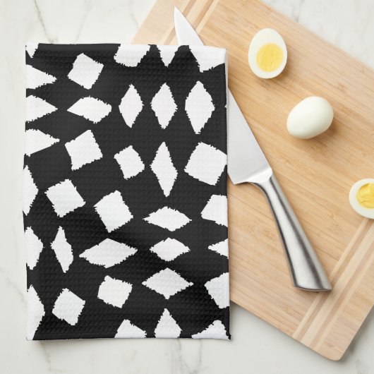 Moderne Abstracte Retro Black White Checker Patter Theedoek (Quarter Fold)