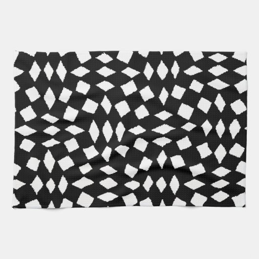 Moderne Abstracte Retro Black White Checker Patter Theedoek (Horizontaal)