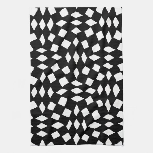 Moderne Abstracte Retro Black White Checker Patter Theedoek (Verticaal)